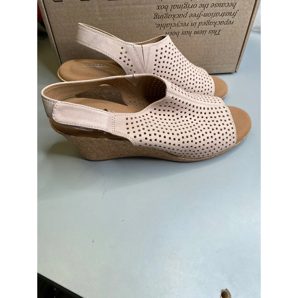 Rockport Briah Perf Slingback Wedge Sandals Blush Pink Leather Womens 10W NEW